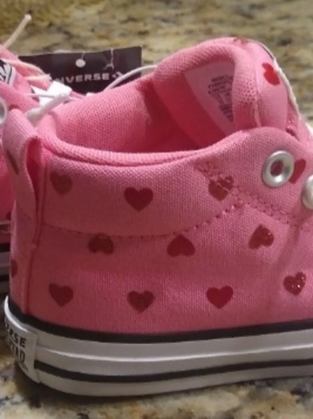 New Converse Toddler Girls' Pink Canvas Sneakers with Red Heart Accents Size 12.